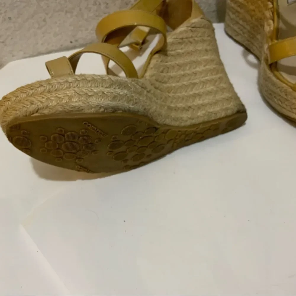 JIMMY CHOO PORTO CRISSCROSS ESPADRILLE WEDGE SANDALS NUDE PATENT LEATHER SZ 39